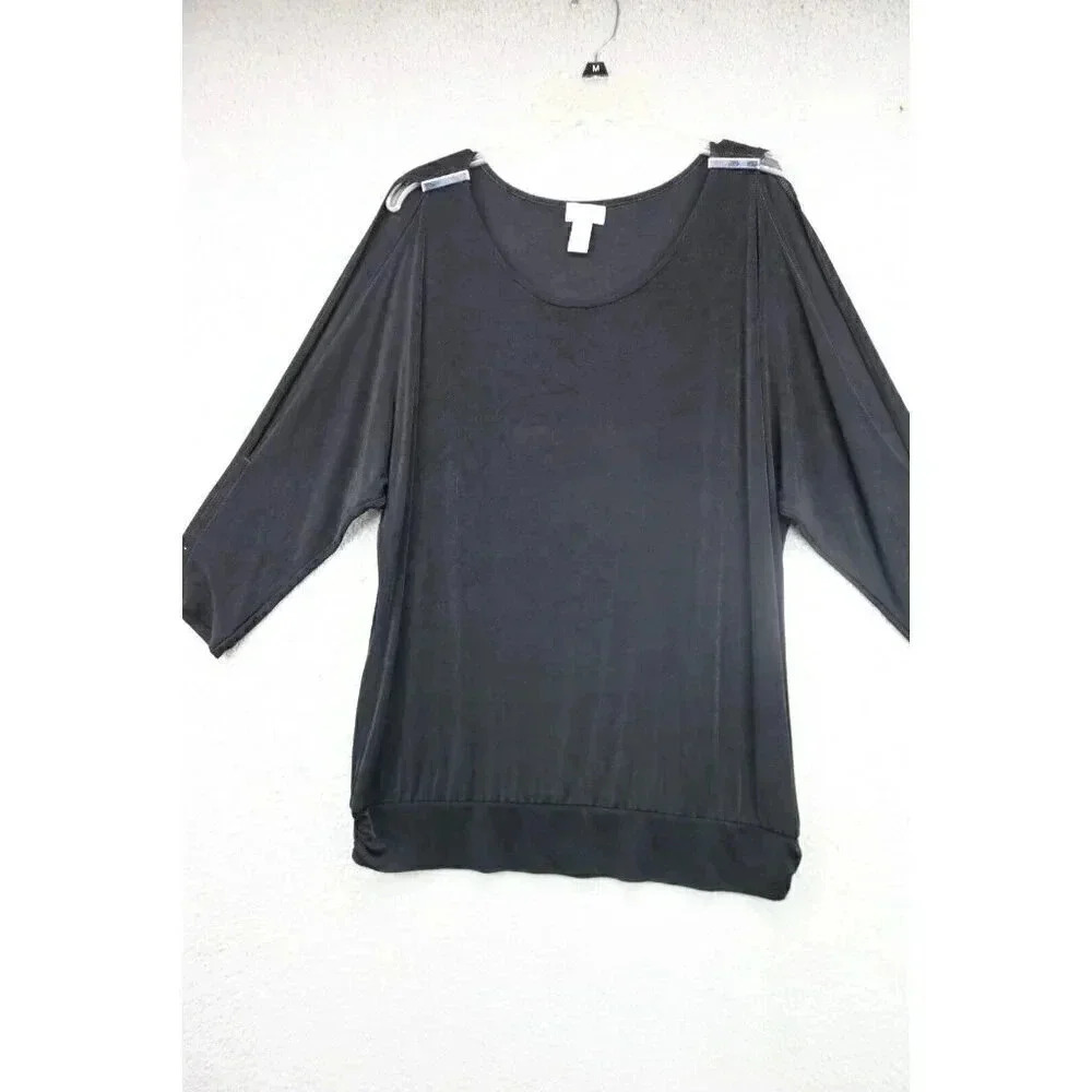 Chico's Travelers Liquid Knit Black Cold Shoulder Top-Size 2-Stretch